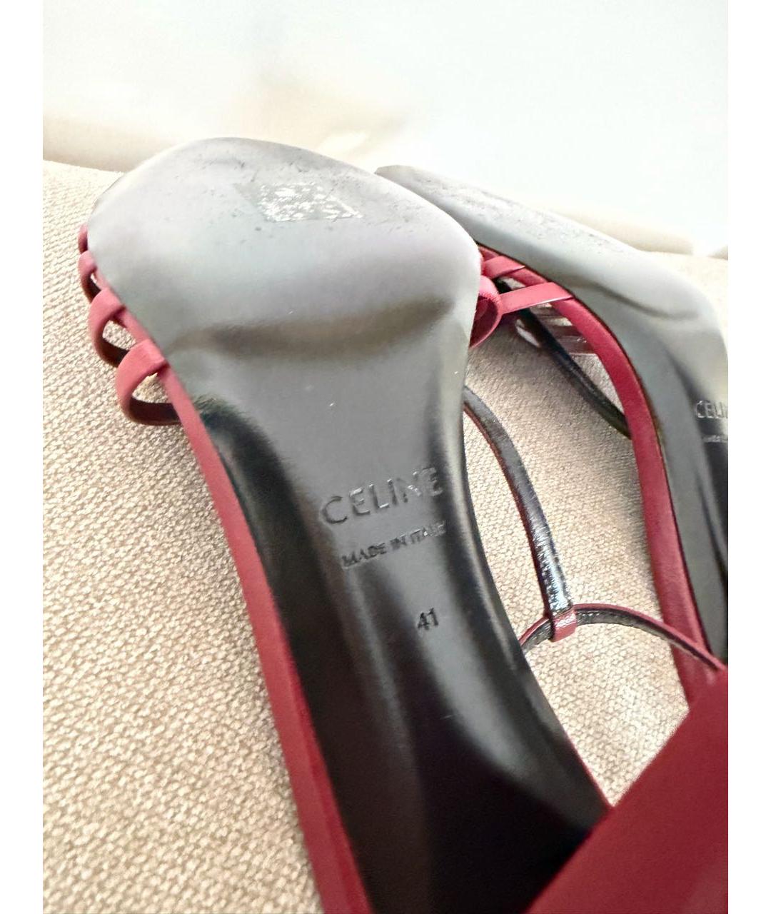 CELINE Бордовые кожаные босоножки, фото 8