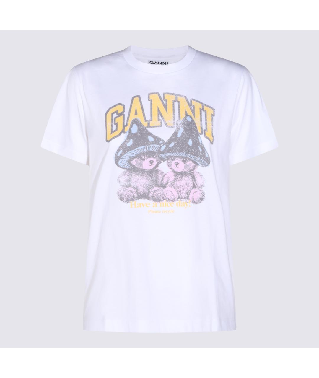 GANNI Белая хлопковая футболка, фото 4