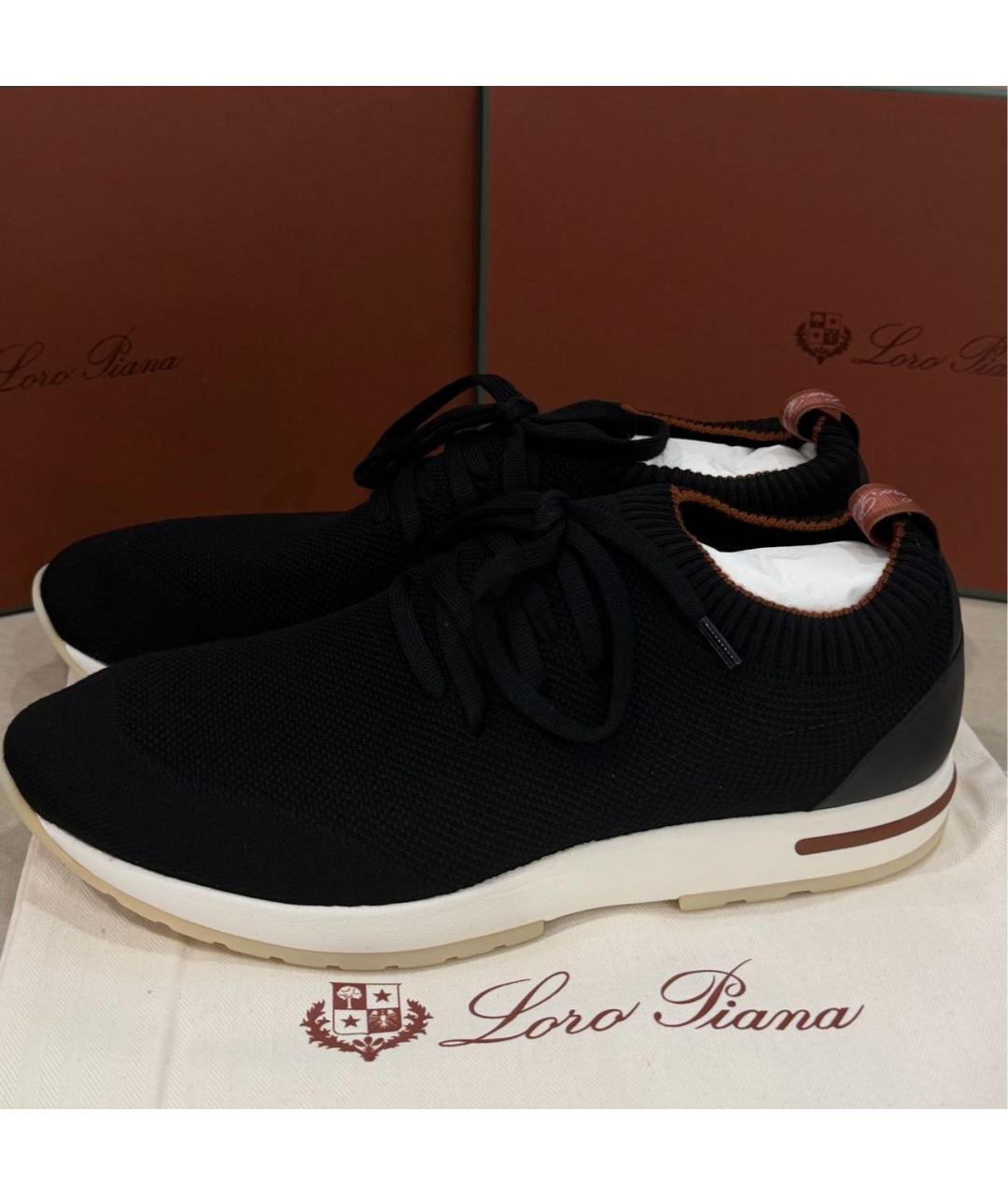 LORO PIANA Черные текстильные низкие кроссовки / кеды, фото 6