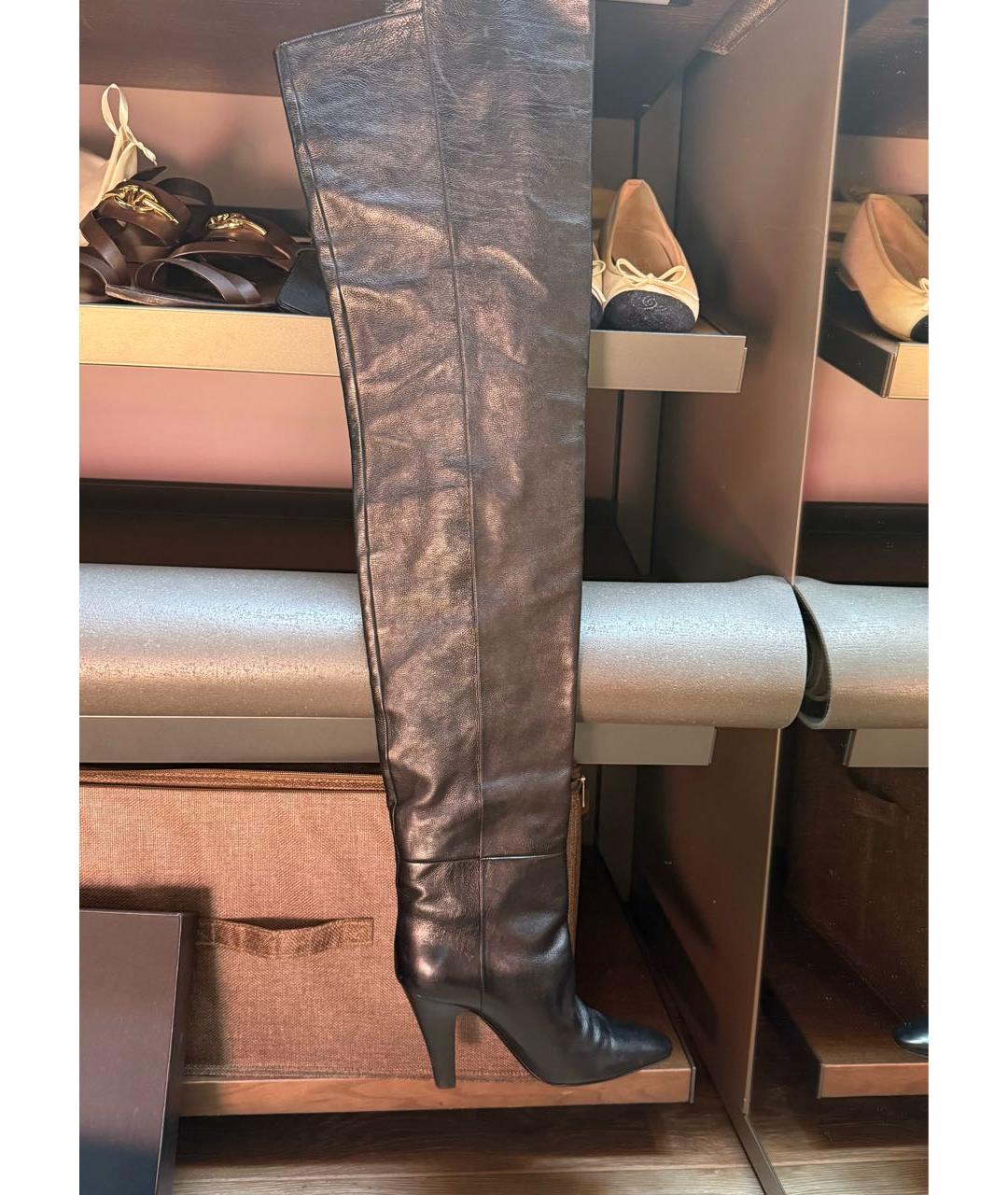 SAINT LAURENT Черные кожаные ботфорты, фото 5