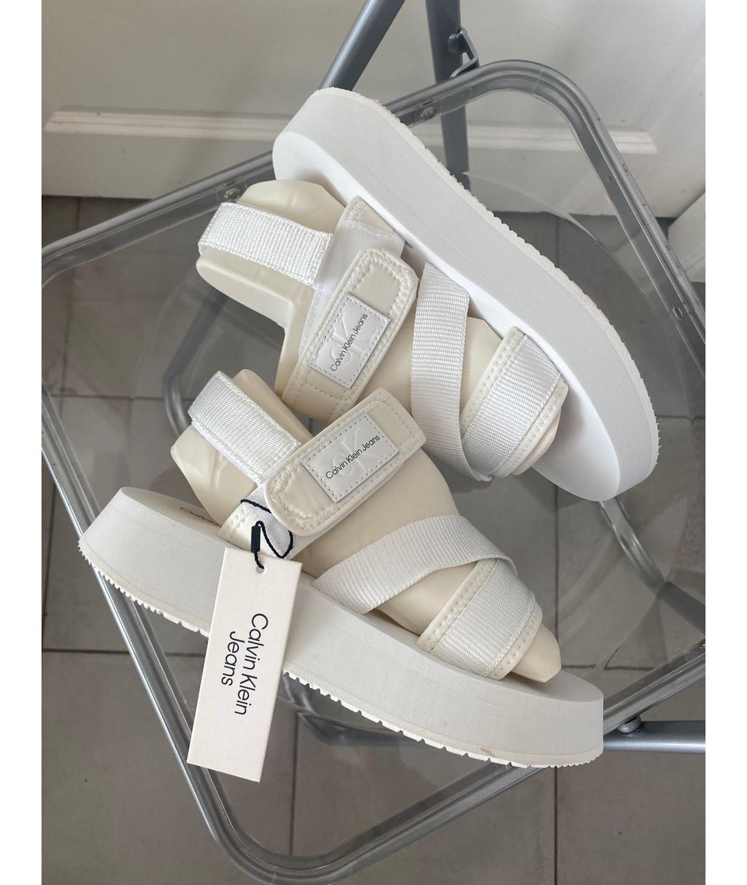 CALVIN KLEIN Белые текстильные босоножки, фото 9