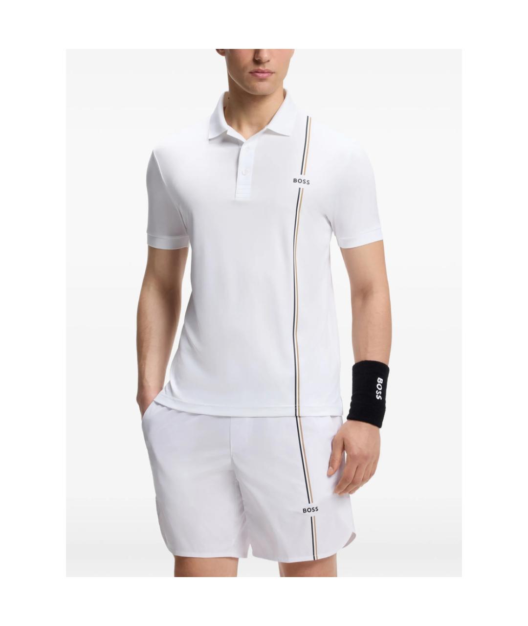 HUGO BOSS Белое синтетическое поло с коротким рукавом, фото 5