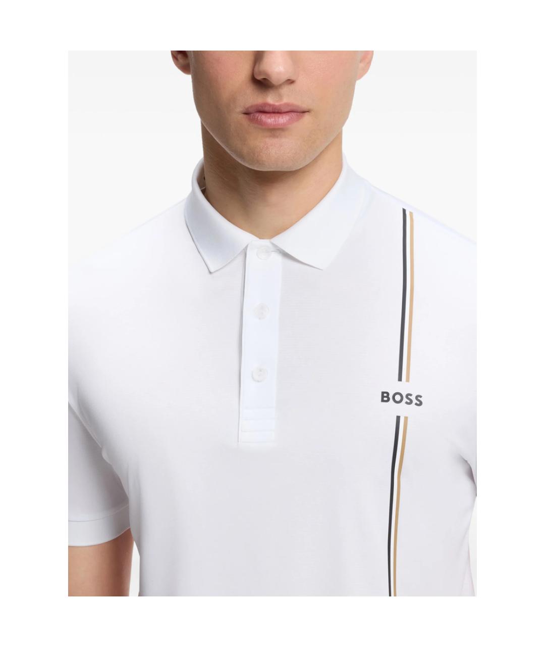 HUGO BOSS Белое синтетическое поло с коротким рукавом, фото 2