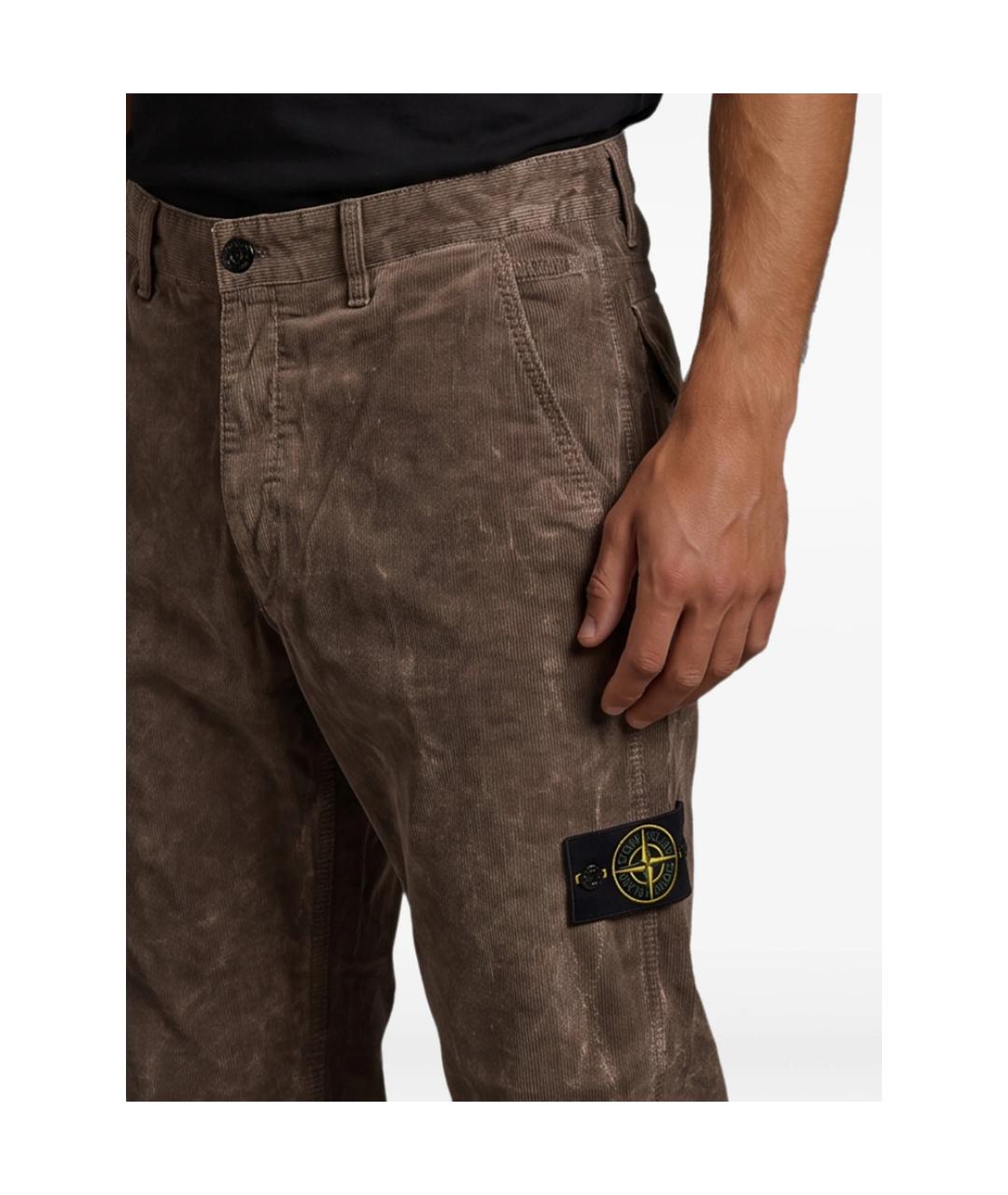 STONE ISLAND Коричневые хлопковые повседневные брюки, фото 2