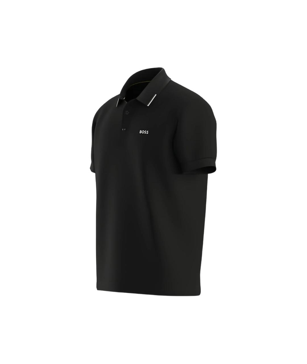 HUGO BOSS Черное хлопковое поло с коротким рукавом, фото 2