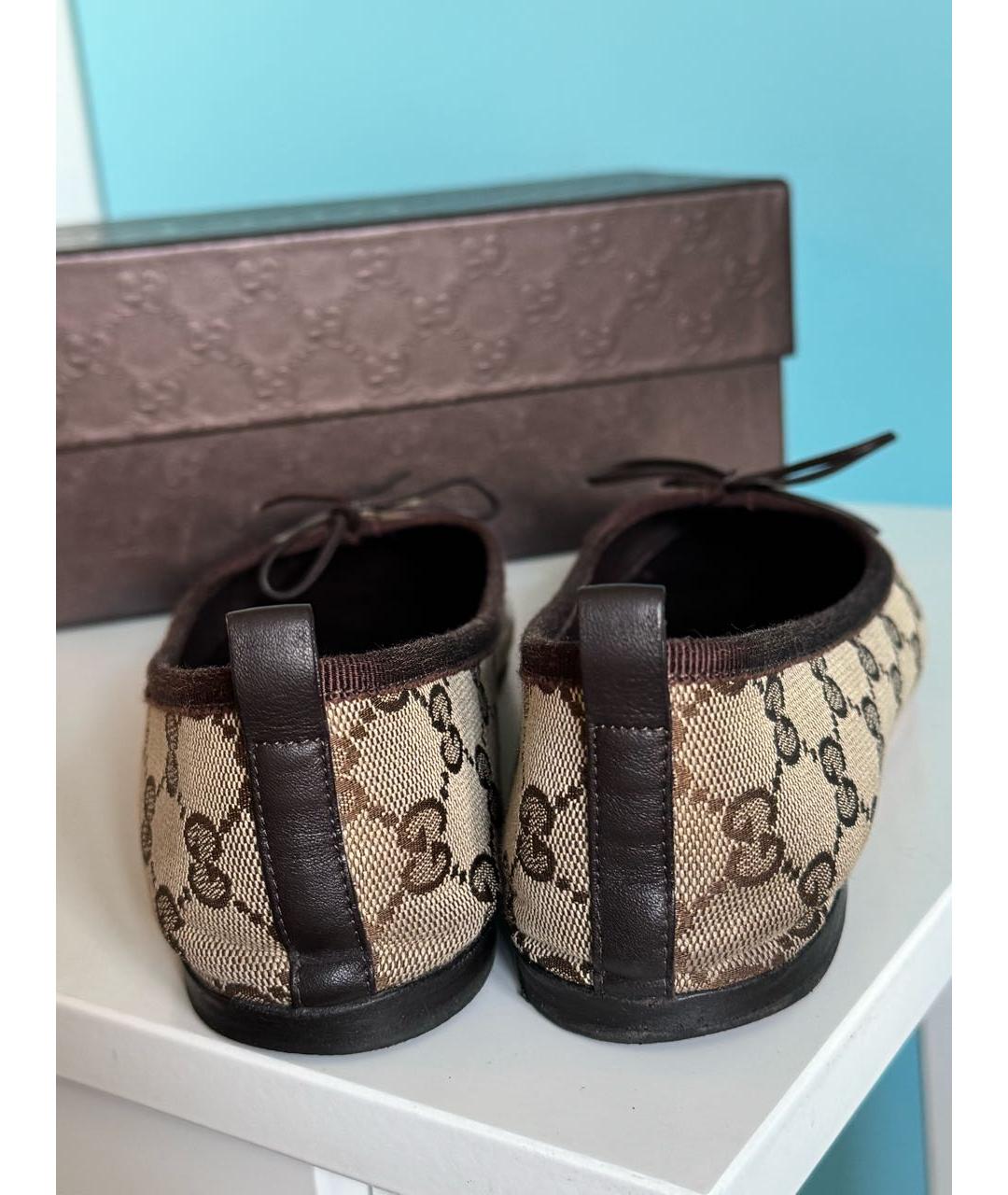 GUCCI Коричневые текстильные балетки, фото 4