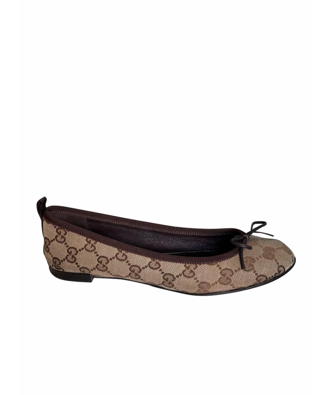GUCCI Коричневые текстильные балетки, фото 1