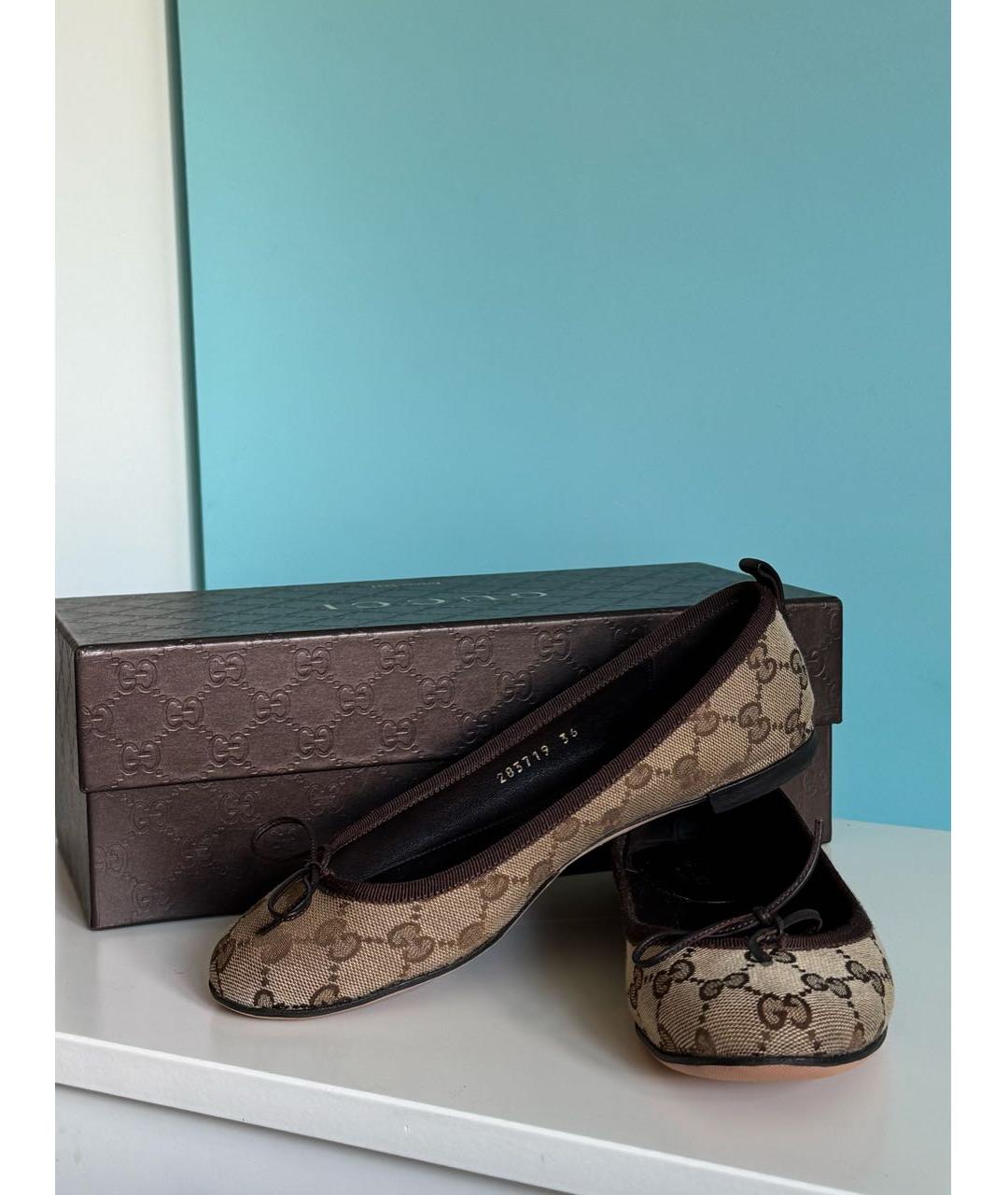 GUCCI Коричневые текстильные балетки, фото 2