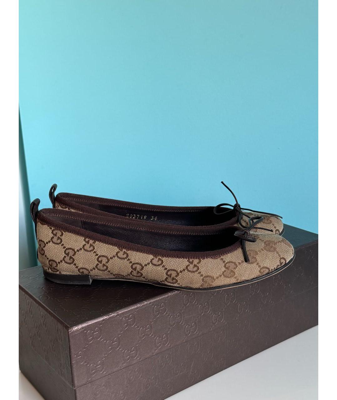GUCCI Коричневые текстильные балетки, фото 7
