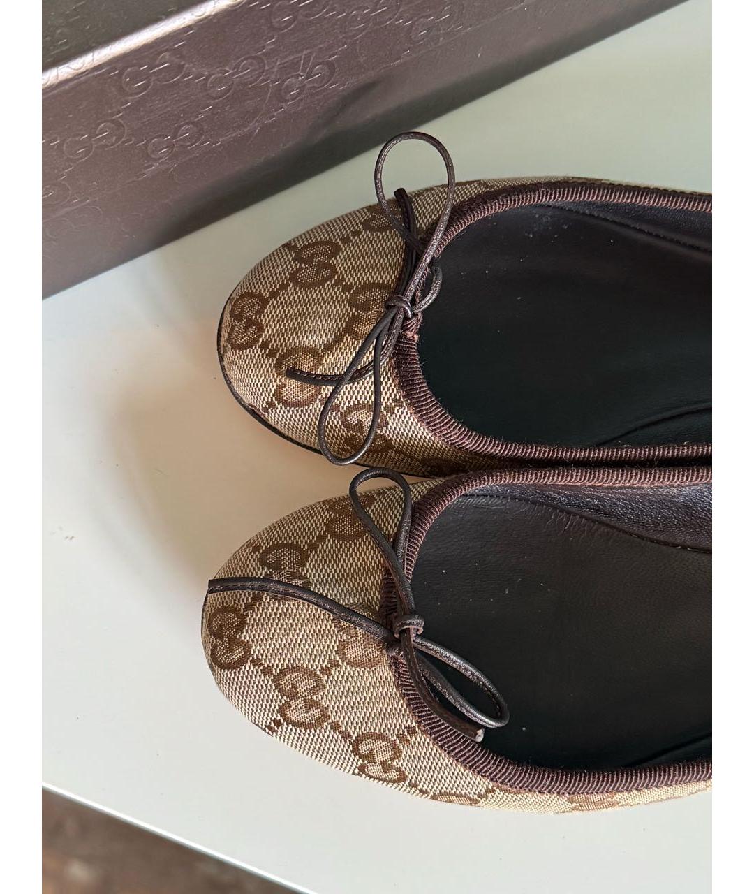 GUCCI Коричневые текстильные балетки, фото 6