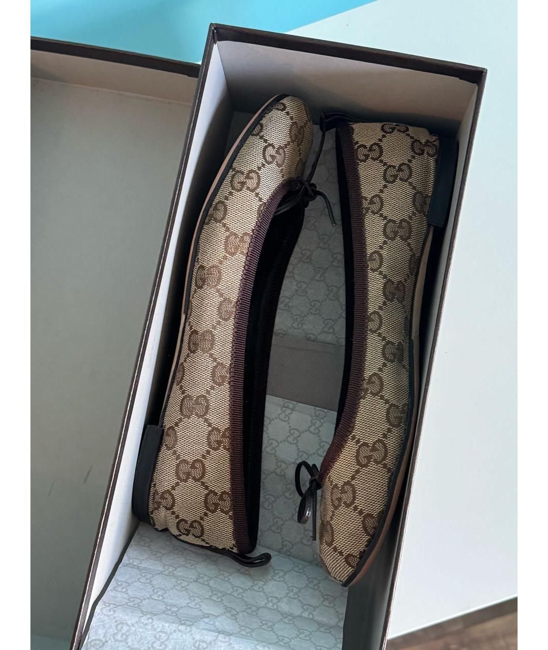 GUCCI Коричневые текстильные балетки, фото 5