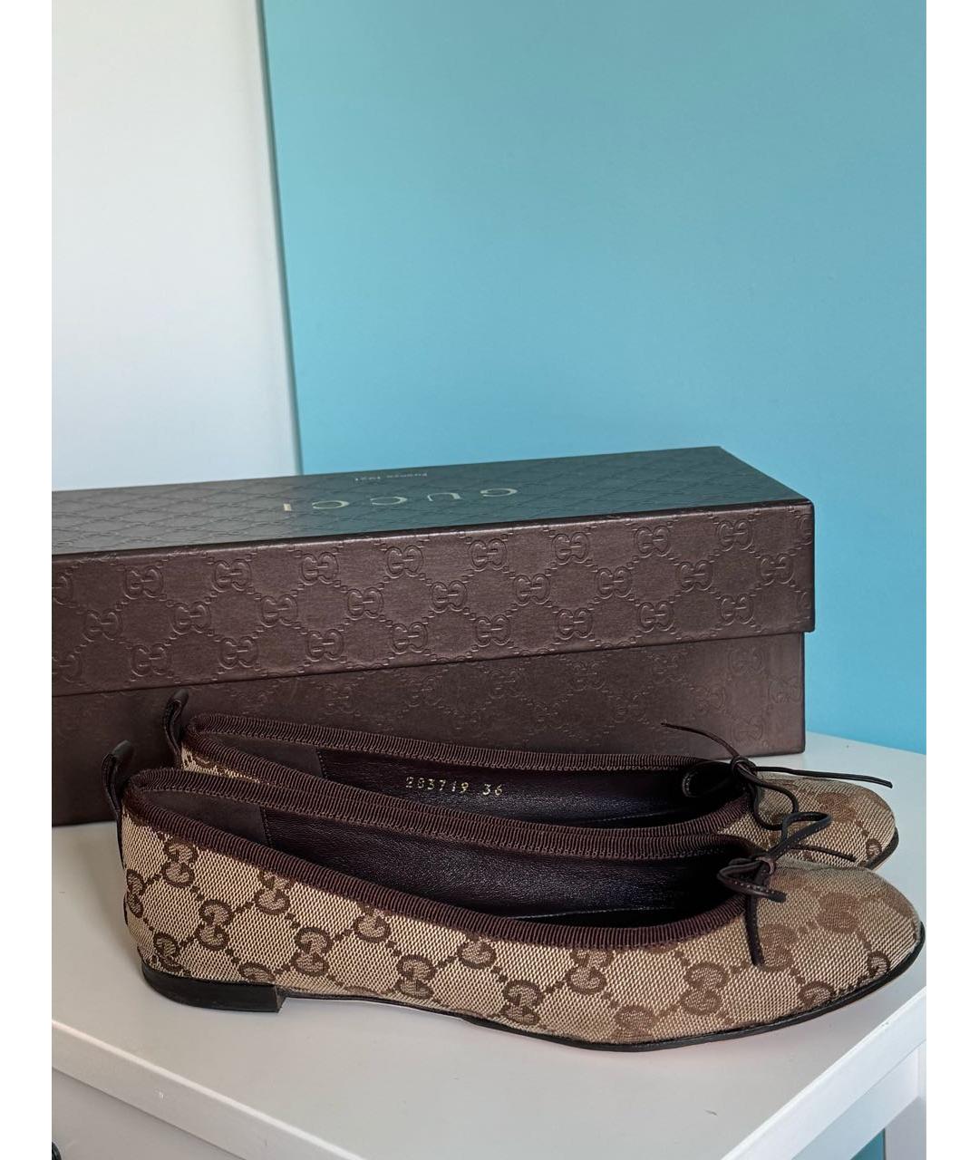 GUCCI Коричневые текстильные балетки, фото 8