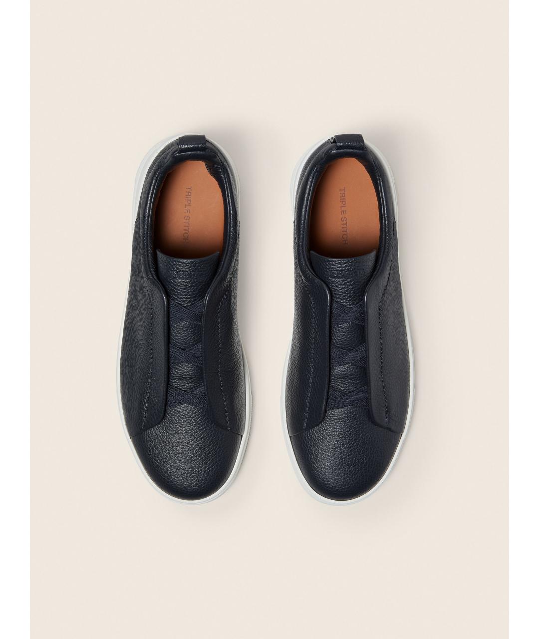 ZEGNA Синие кожаные низкие кроссовки / кеды, фото 3