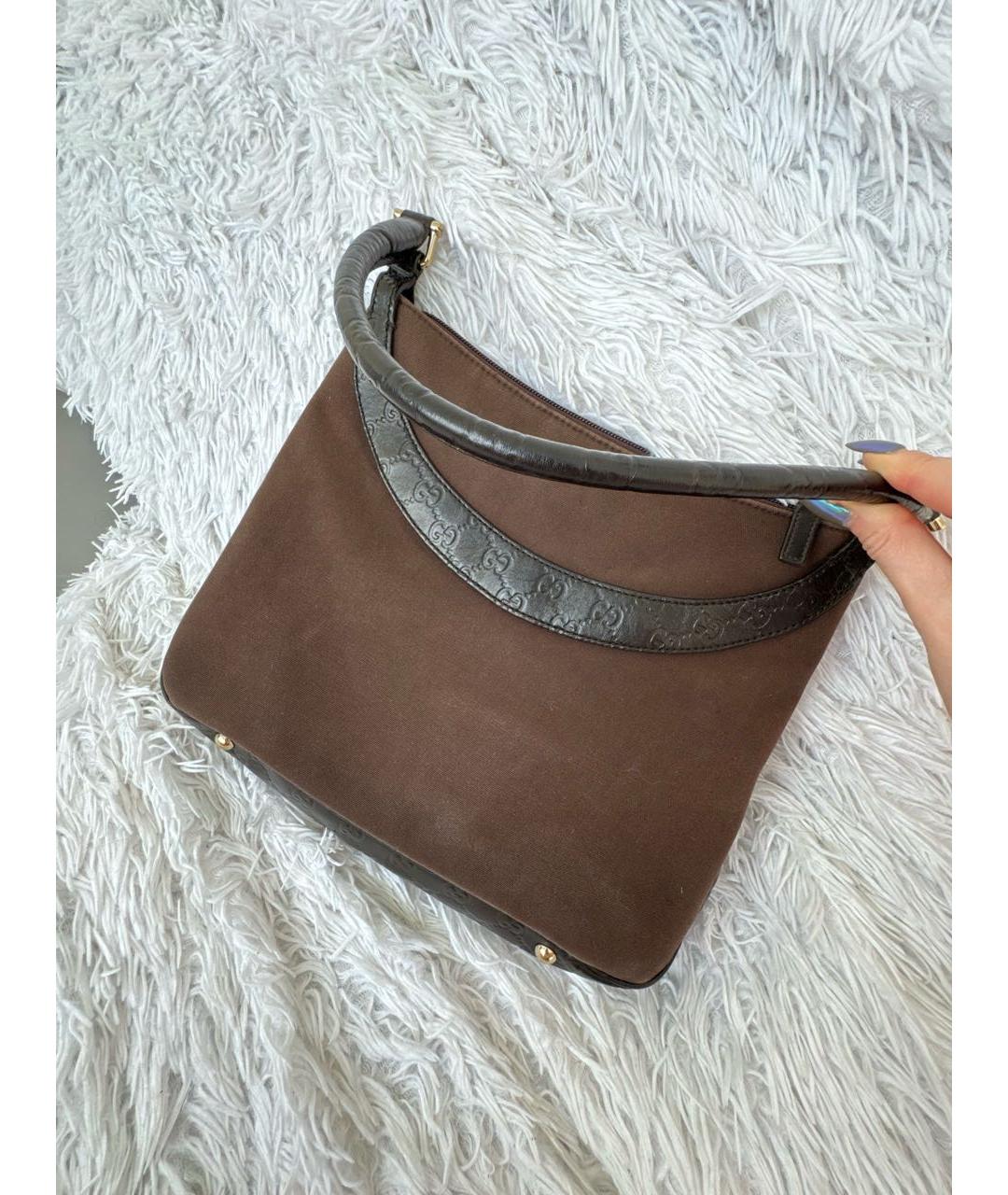 GUCCI Коричневая тканевая сумка с короткими ручками, фото 2