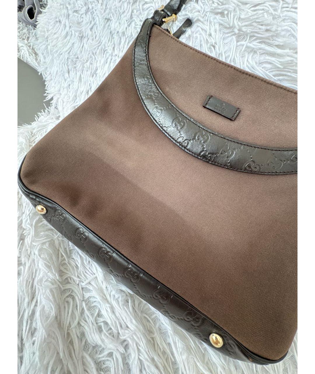 GUCCI Коричневая тканевая сумка с короткими ручками, фото 3
