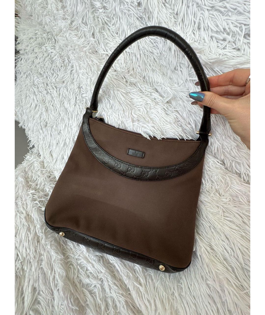 GUCCI Коричневая тканевая сумка с короткими ручками, фото 5