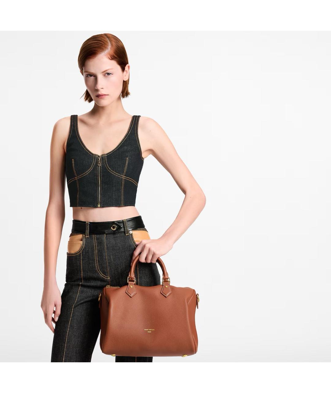 LOUIS VUITTON Коричневая кожаная сумка с короткими ручками, фото 6