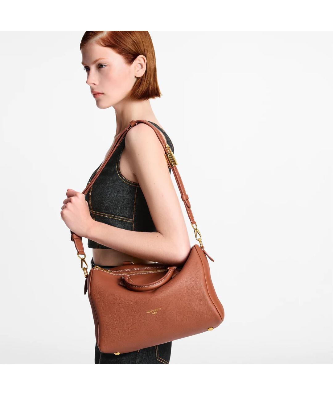 LOUIS VUITTON Коричневая кожаная сумка с короткими ручками, фото 5