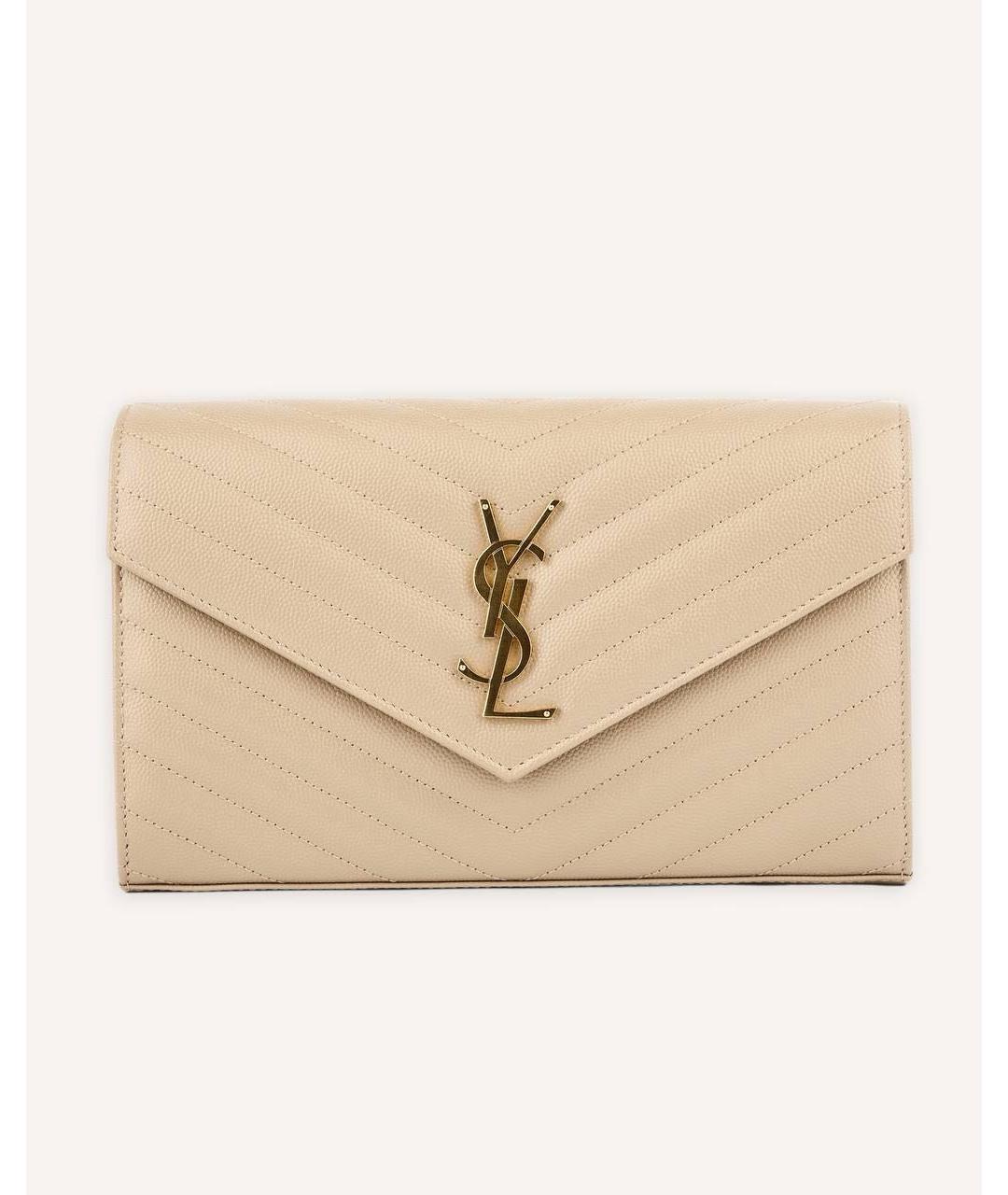 SAINT LAURENT Бежевая кожаная сумка через плечо, фото 7