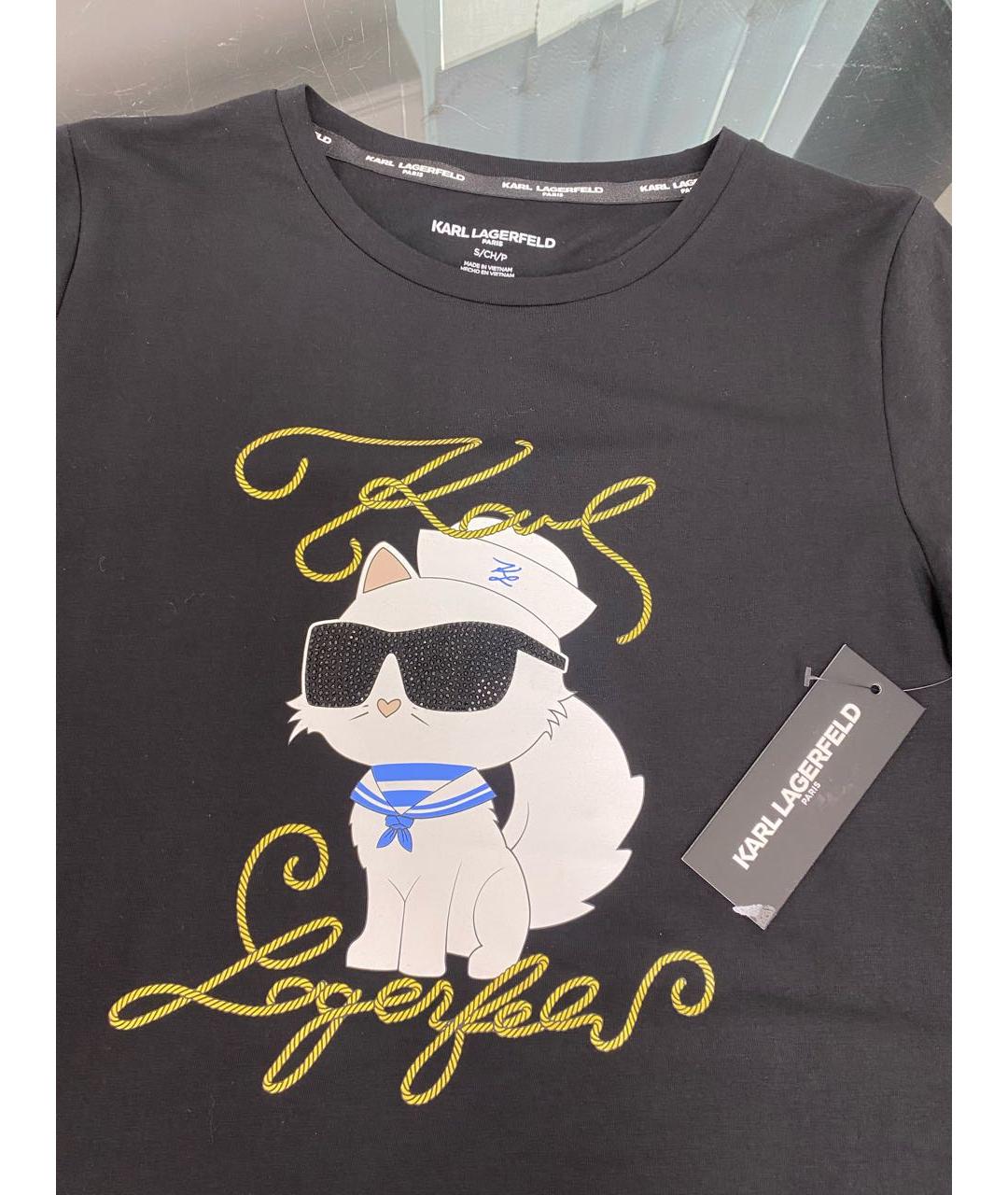 KARL LAGERFELD Черная хлопко-эластановая футболка, фото 3