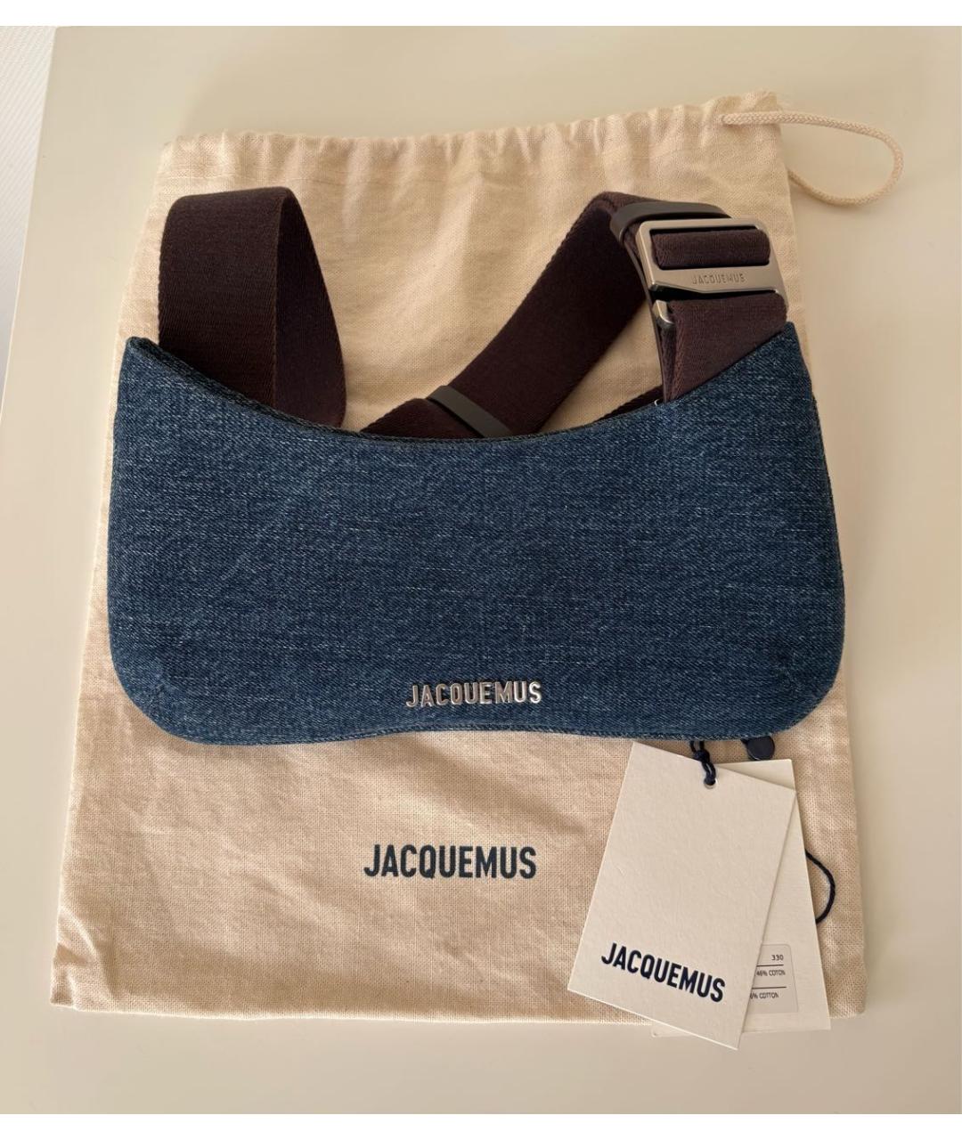 JACQUEMUS Темно-синяя хлопковая сумка через плечо, фото 9