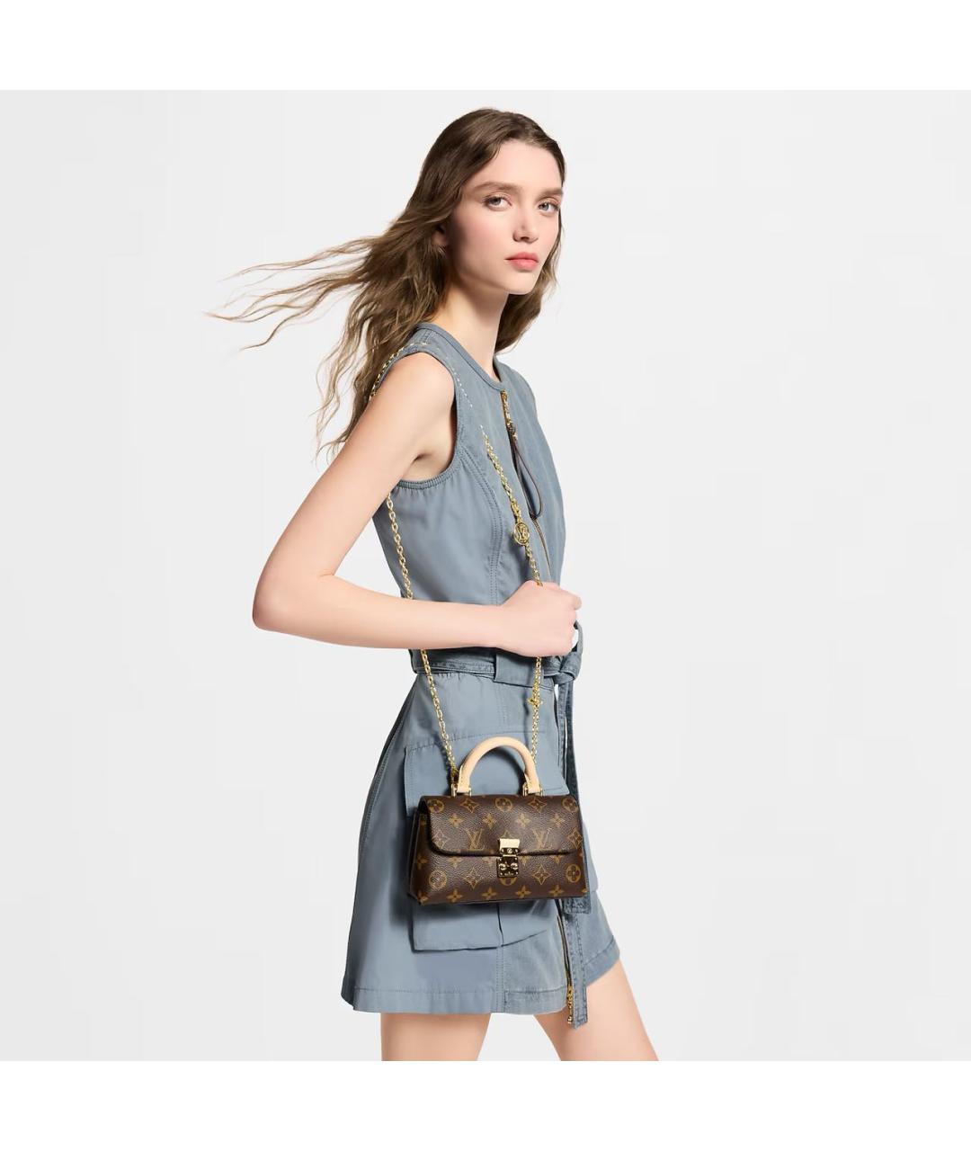 LOUIS VUITTON Коричневая кожаная сумка с короткими ручками, фото 5