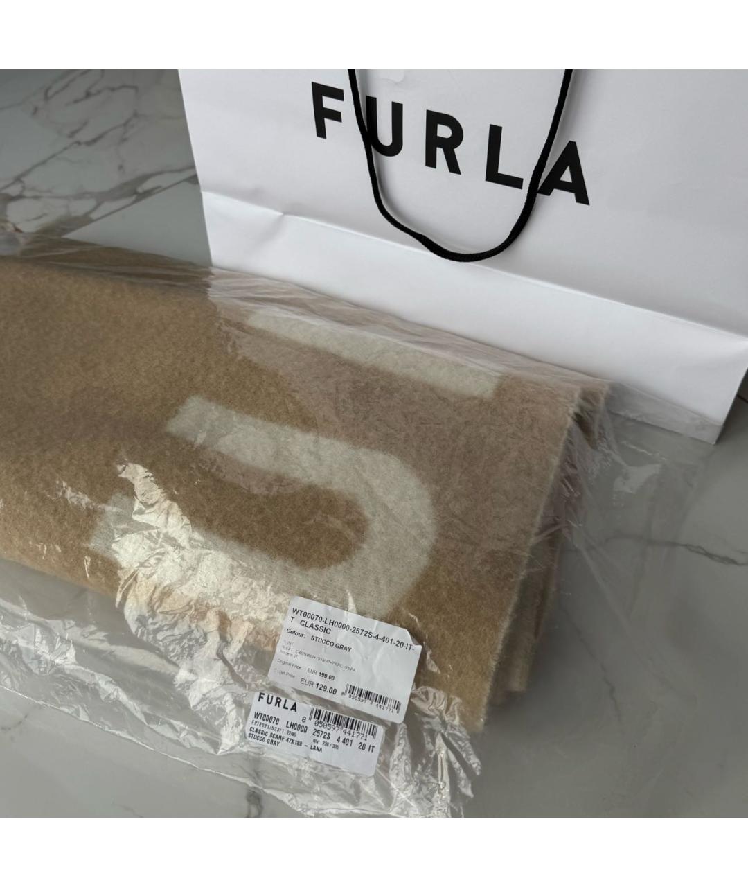 FURLA Бежевый шерстяной шарф, фото 4