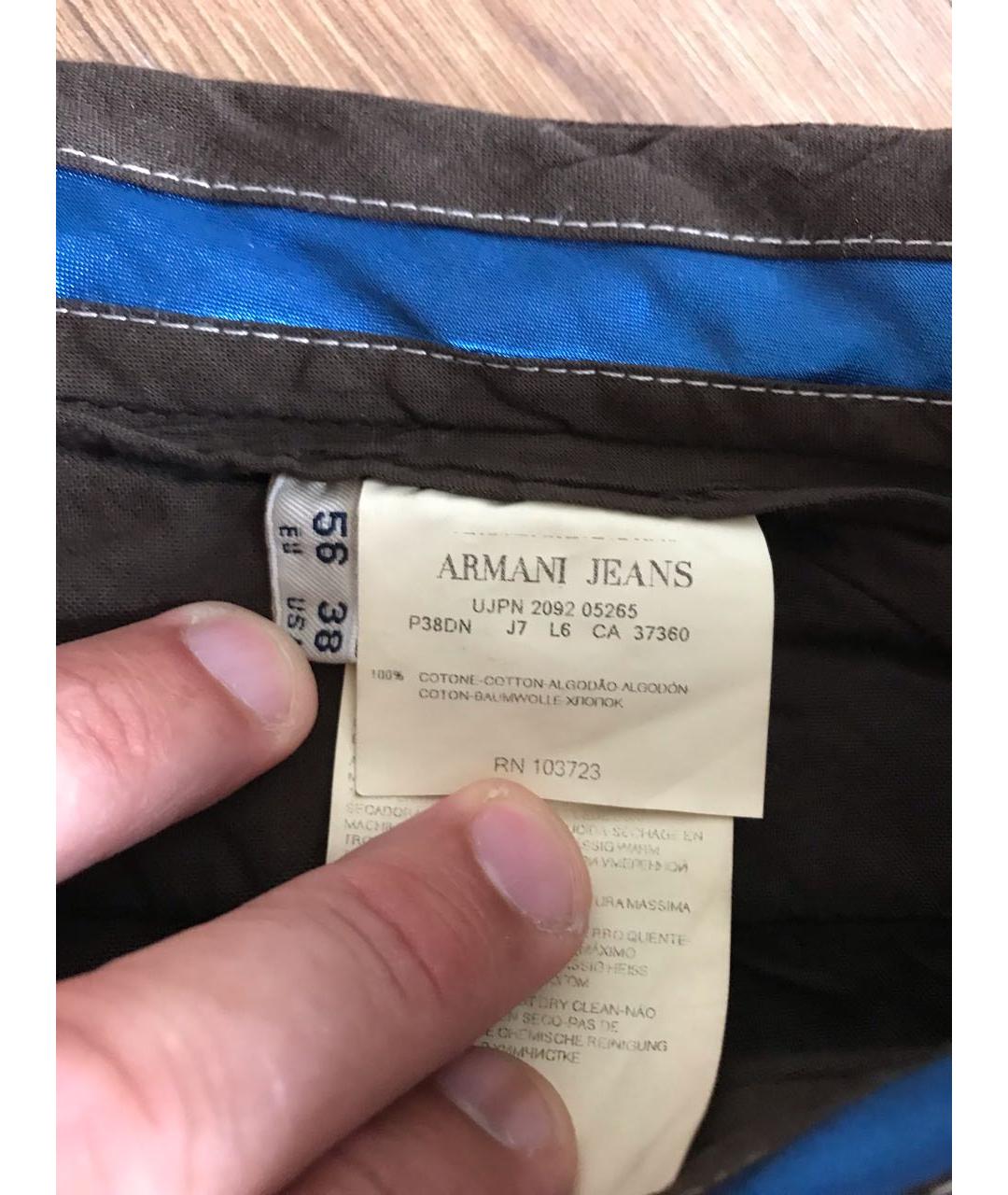 ARMANI JEANS Коричневые хлопковые брюки чинос, фото 4