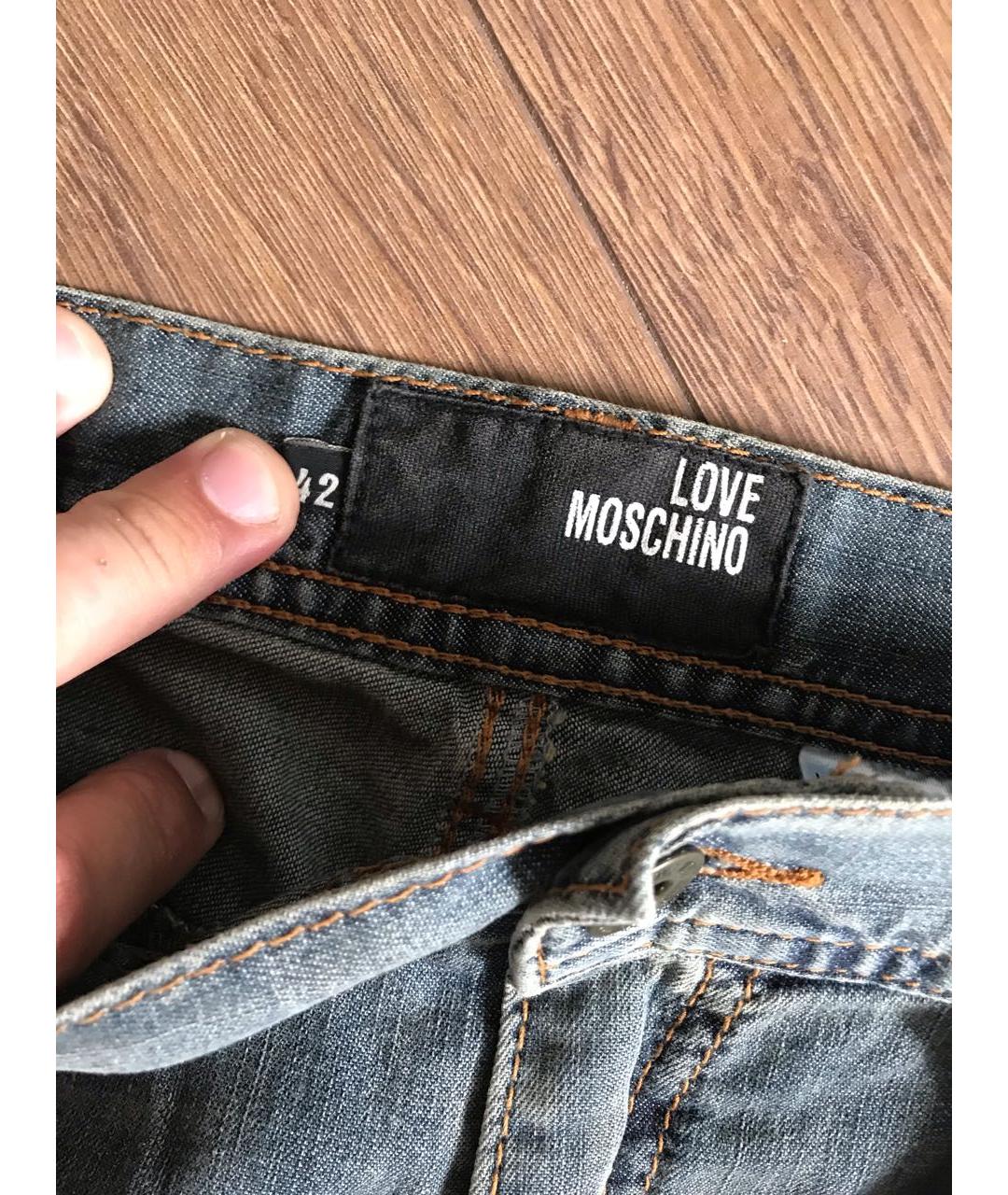 LOVE MOSCHINO Голубые хлопко-эластановые прямые джинсы, фото 3