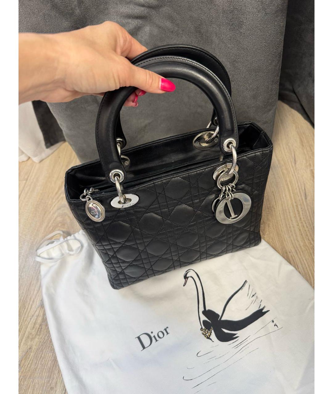 CHRISTIAN DIOR Черная кожаная сумка с короткими ручками, фото 7