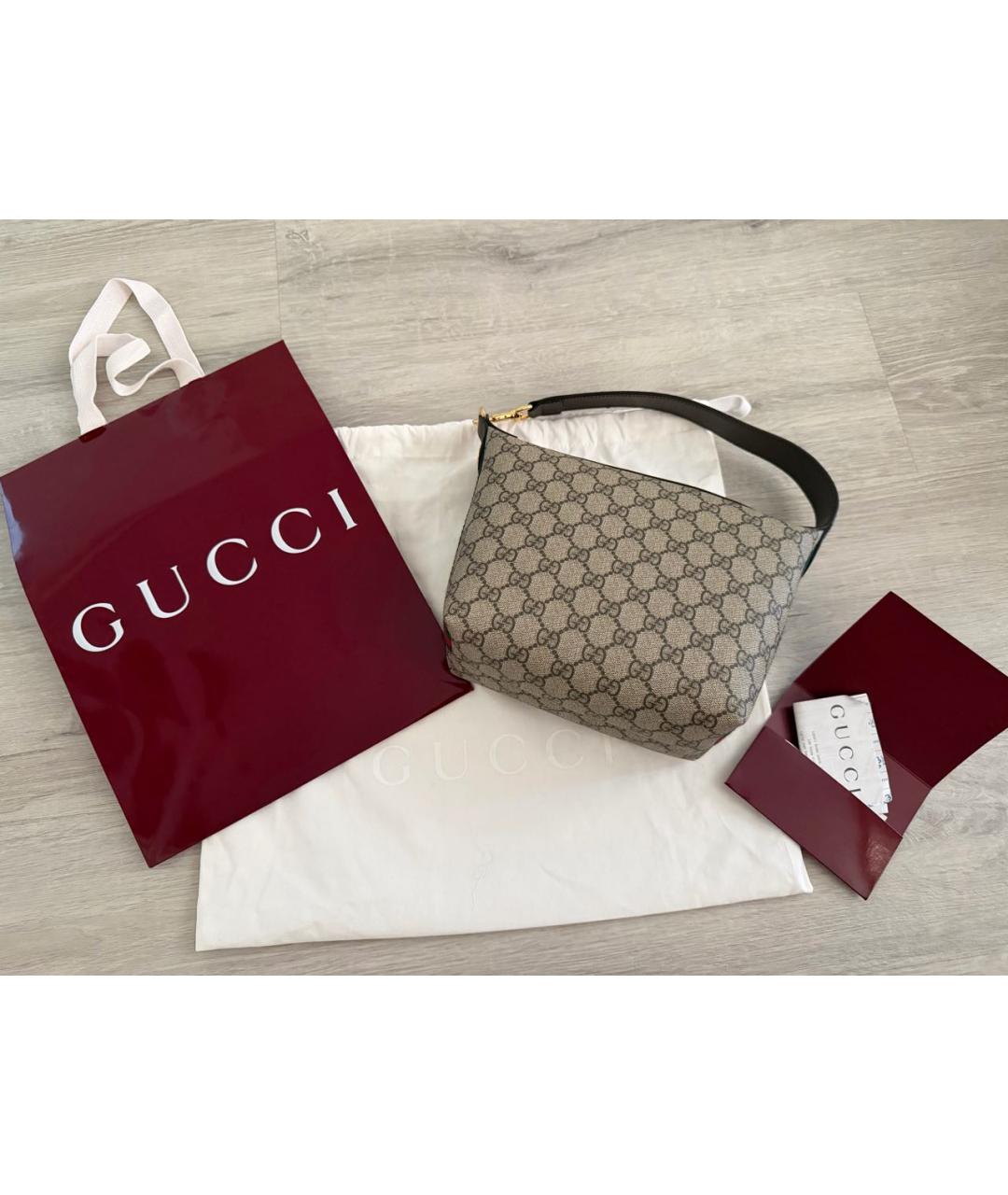 GUCCI Бежевая кожаная сумка с короткими ручками, фото 3