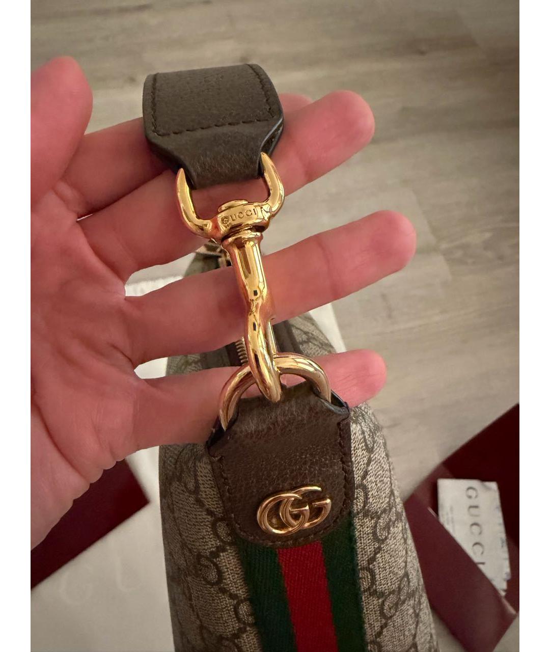 GUCCI Бежевая кожаная сумка с короткими ручками, фото 8