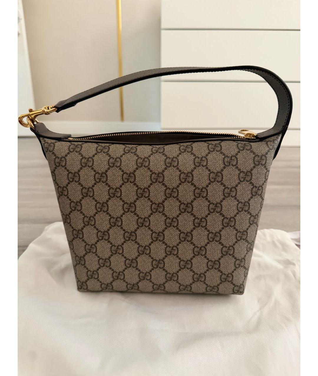 GUCCI Бежевая кожаная сумка с короткими ручками, фото 7