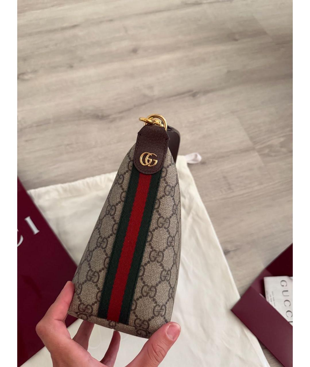 GUCCI Бежевая кожаная сумка с короткими ручками, фото 5