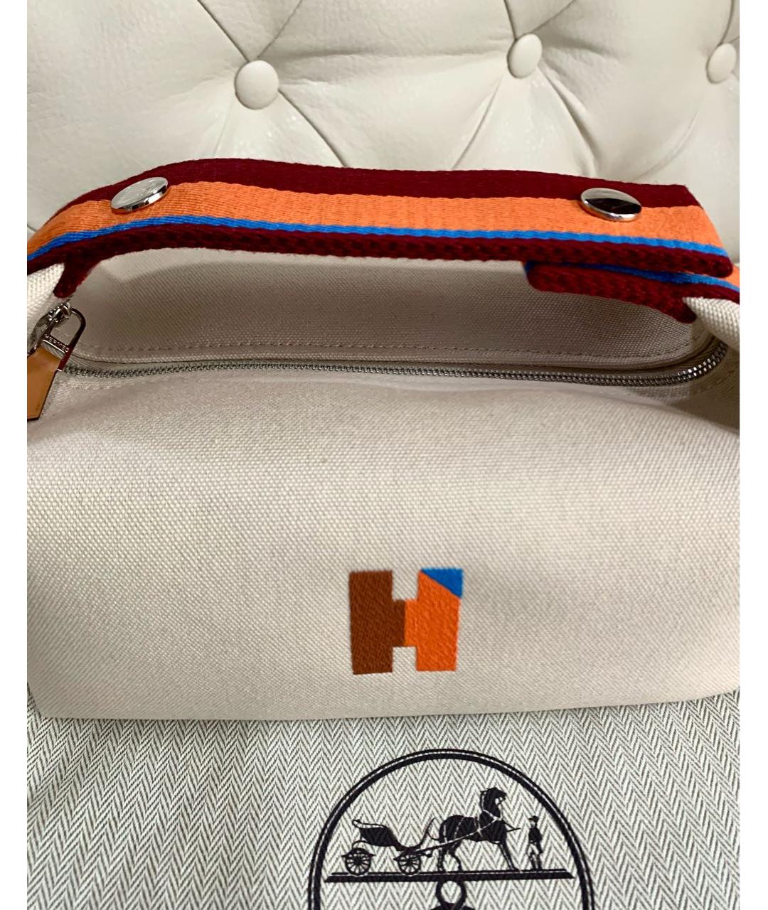 HERMES Бежевая тканевая косметичка, фото 3