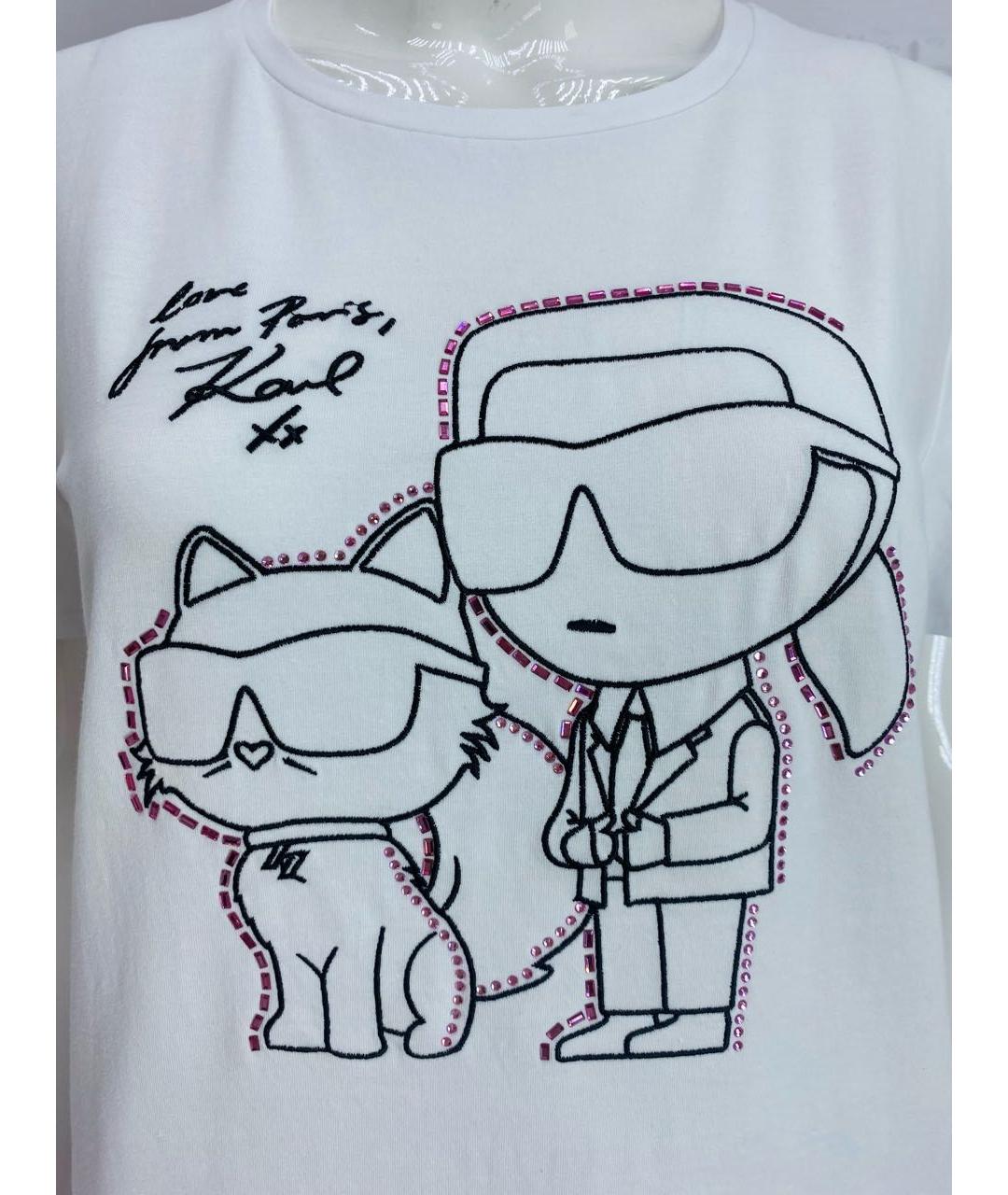 KARL LAGERFELD Белая хлопко-эластановая футболка, фото 4