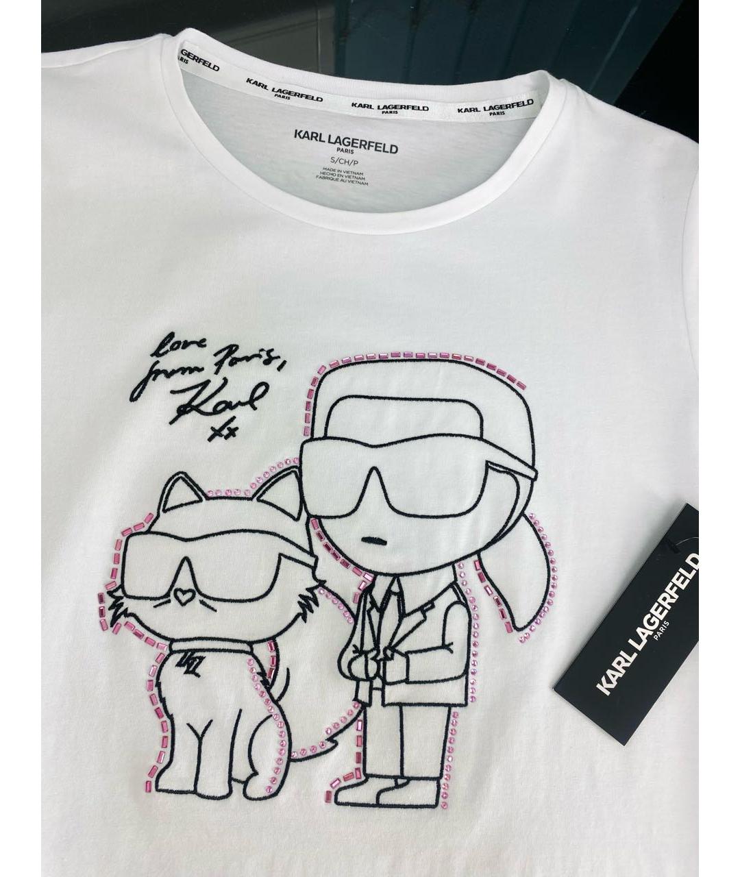 KARL LAGERFELD Белая хлопко-эластановая футболка, фото 3