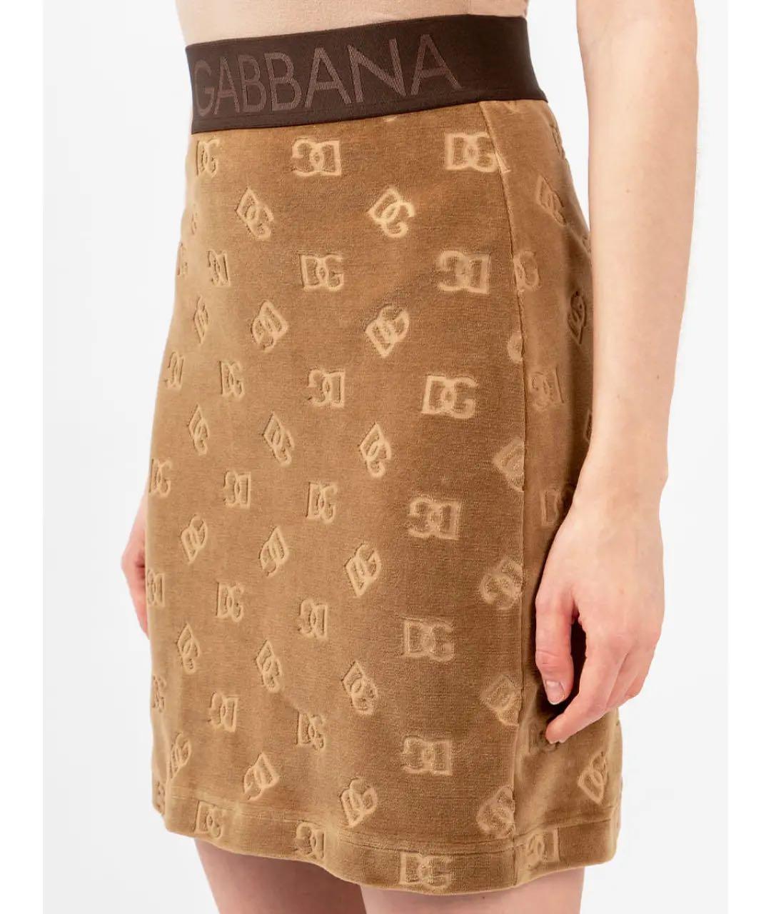 DOLCE&GABBANA Бежевая хлопковая юбка мини, фото 3