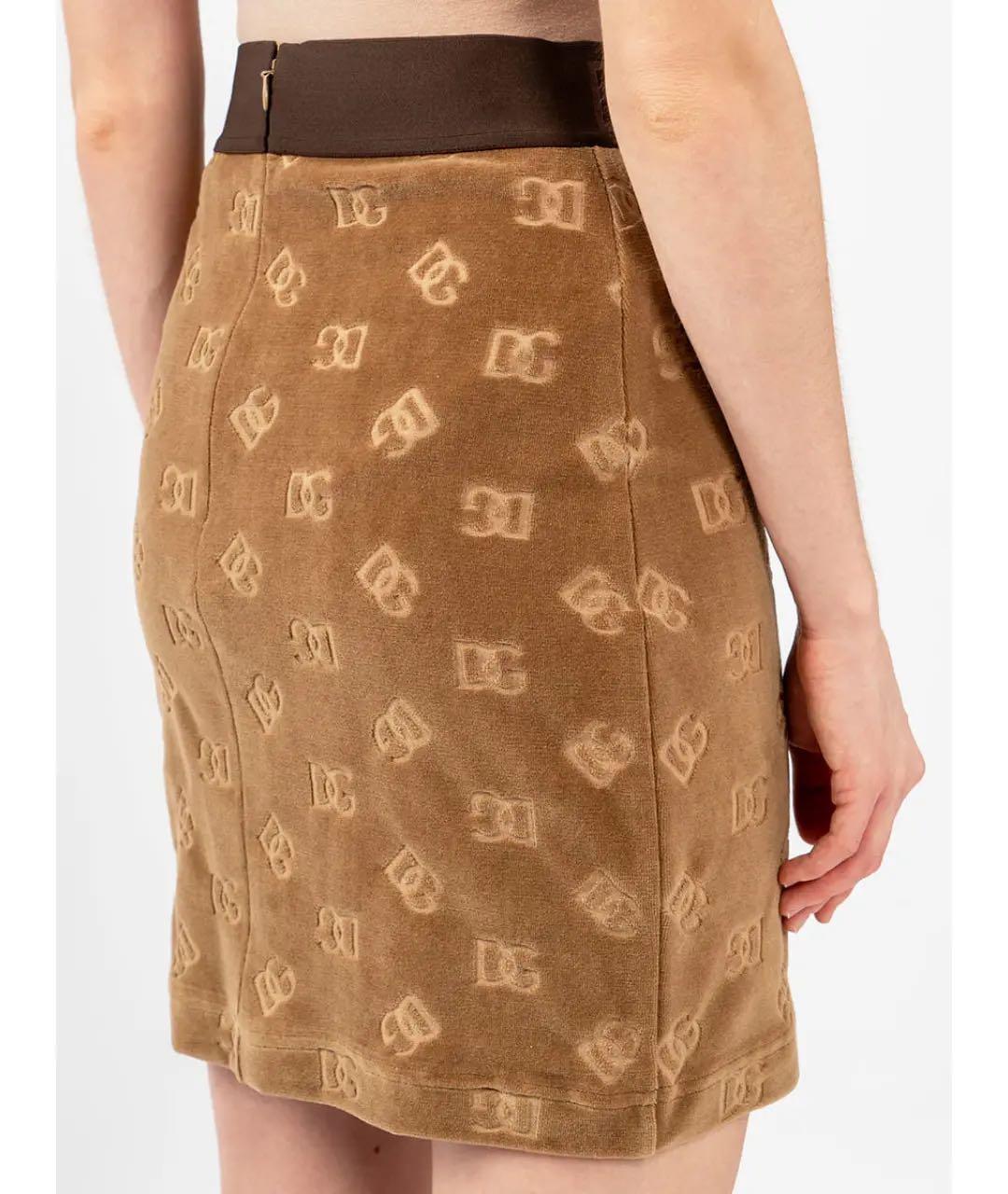 DOLCE&GABBANA Бежевая хлопковая юбка мини, фото 4