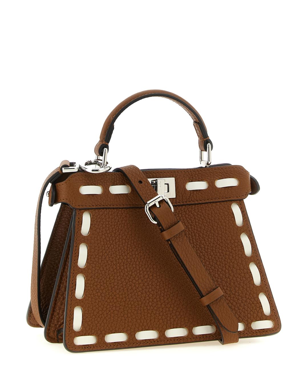 FENDI Коричневая кожаная сумка через плечо, фото 2