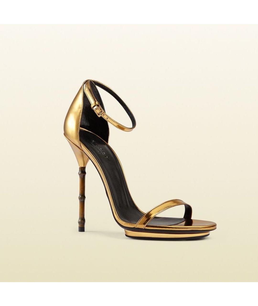 GUCCI Золотые кожаные босоножки, фото 8