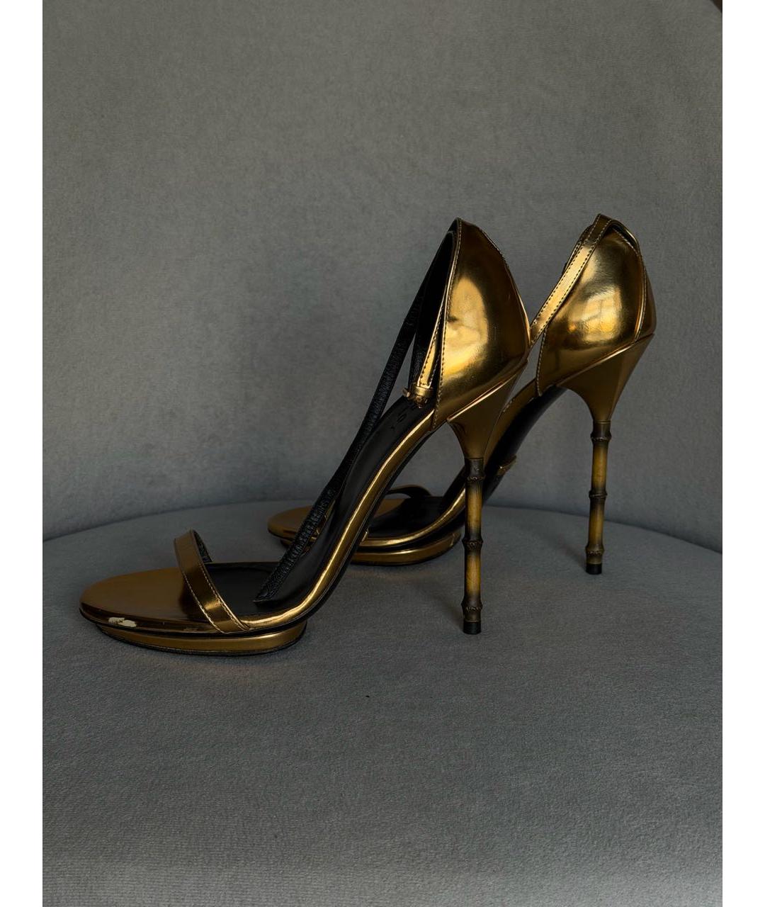 GUCCI Золотые кожаные босоножки, фото 9