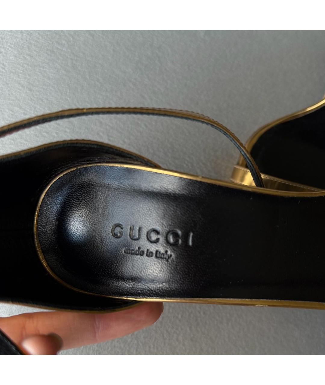 GUCCI Золотые кожаные босоножки, фото 7