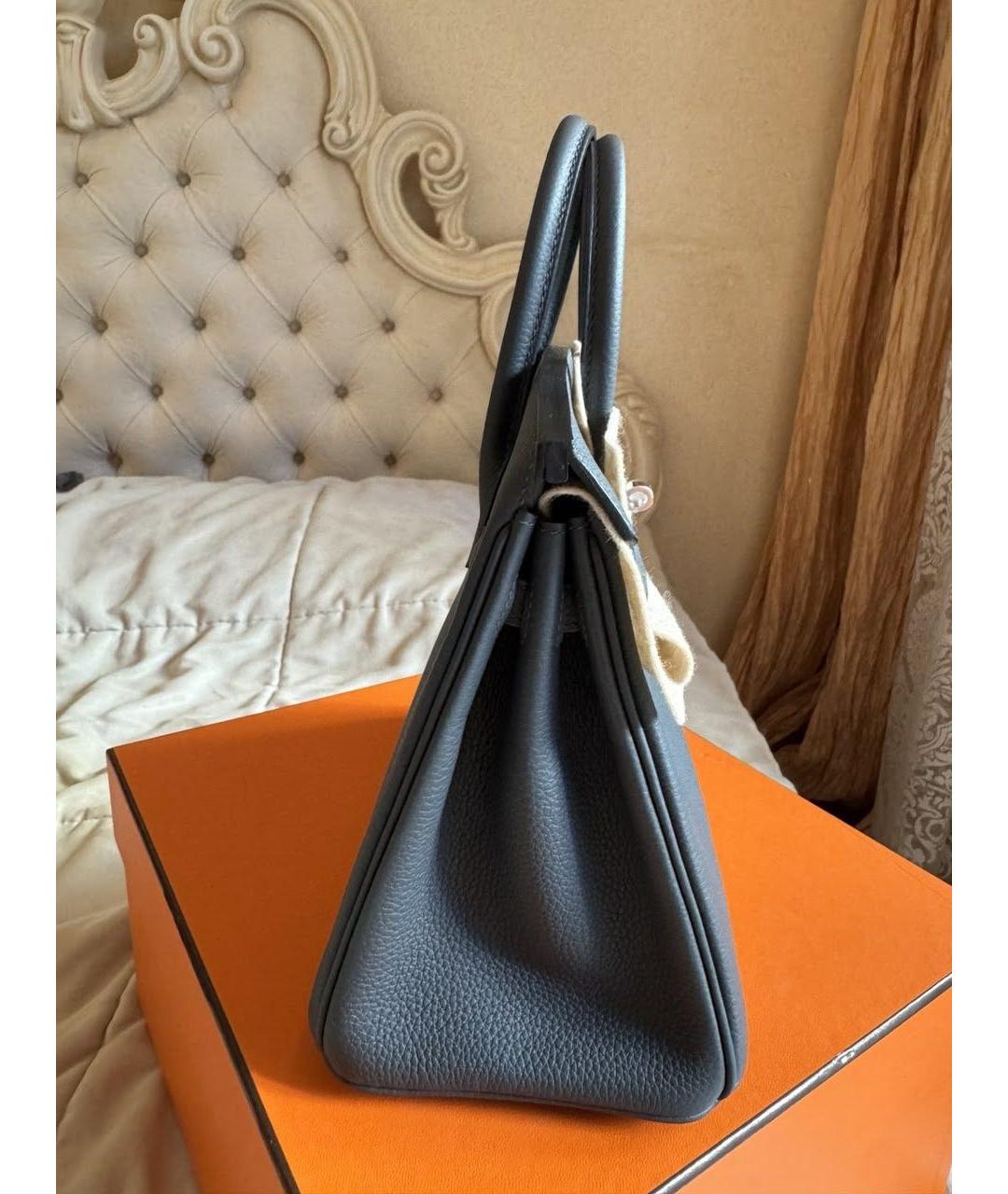 HERMES Антрацитовая кожаная сумка с короткими ручками, фото 2