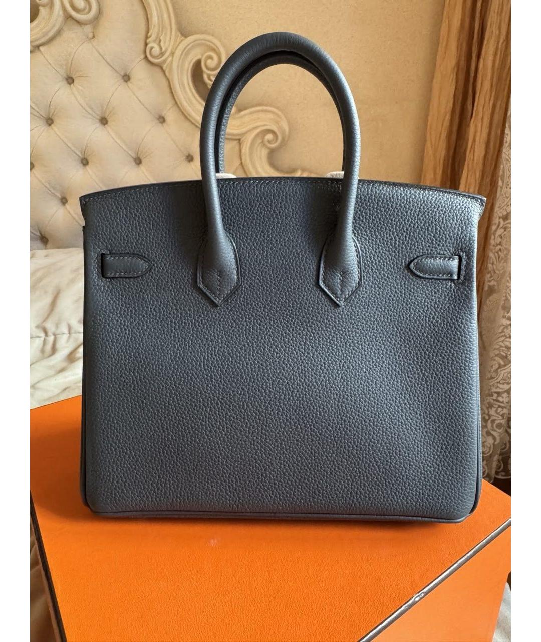 HERMES Антрацитовая кожаная сумка с короткими ручками, фото 3