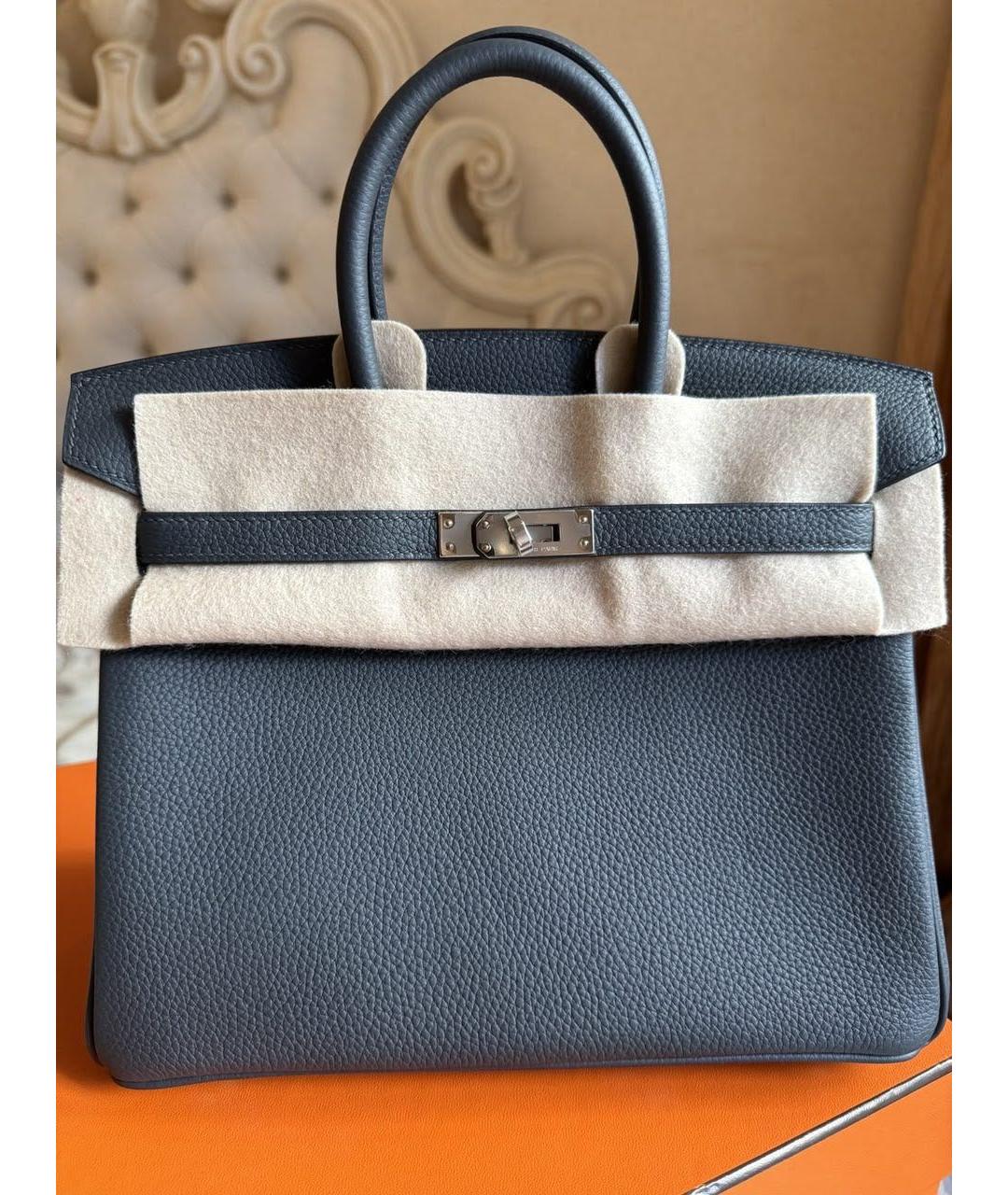 HERMES Антрацитовая кожаная сумка с короткими ручками, фото 5