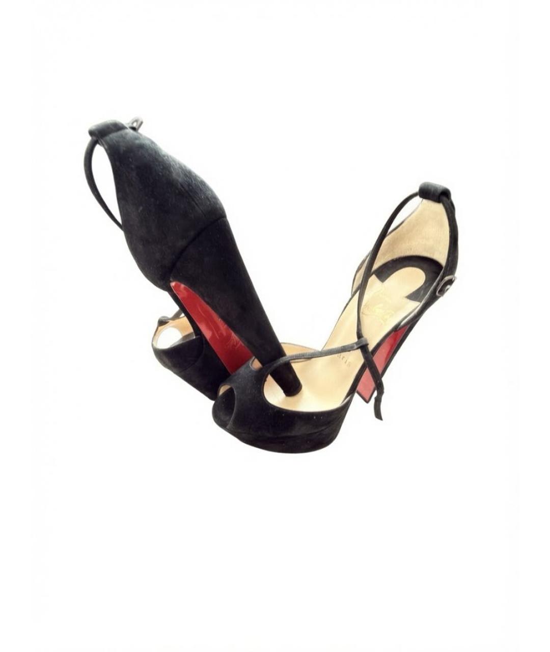 CHRISTIAN LOUBOUTIN Черные замшевые босоножки, фото 4