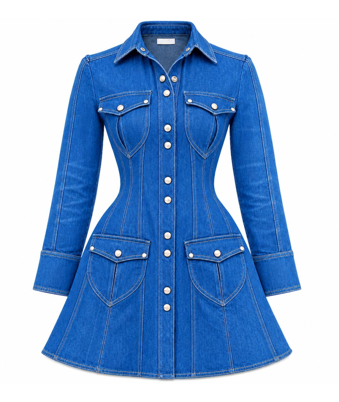 BALMAIN Синее хлопковое повседневное платье, фото 1