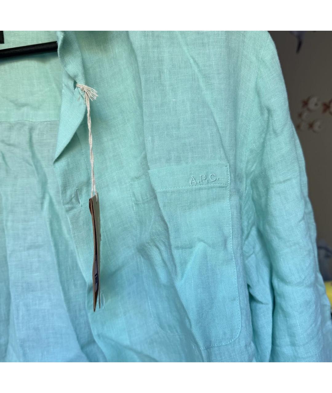 A.P.C. Салатовая льняная кэжуал рубашка, фото 4