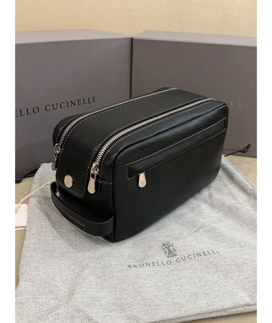 BRUNELLO CUCINELLI Черная кожаная барсетка, фото 2